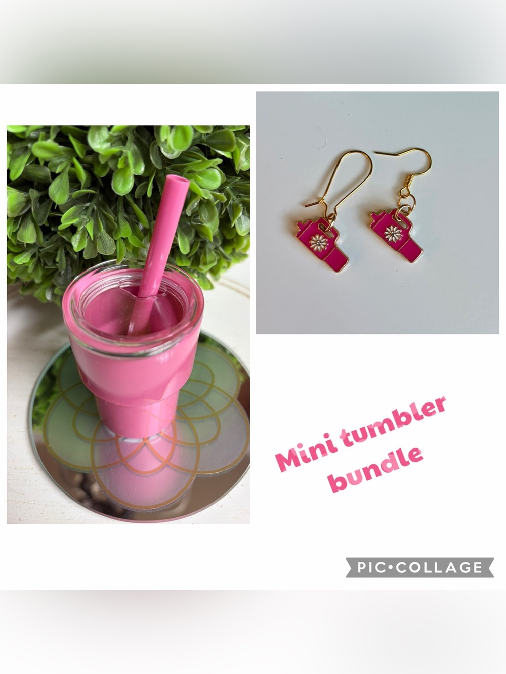 Pink Mini Tumbler & Pink Enamel Charm Earrings Set